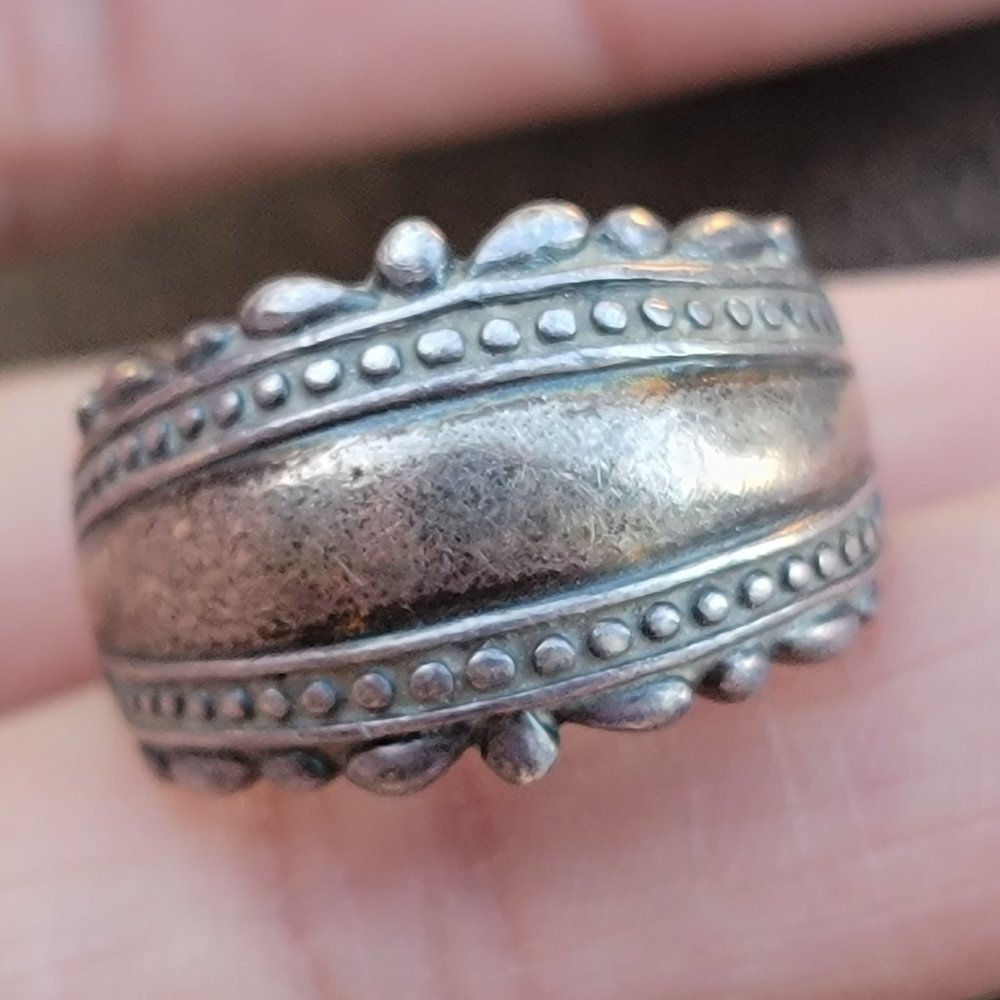 Vintage 925 sterling silver saddle band beaded ornate decorative ring - Picture 16 of 16
